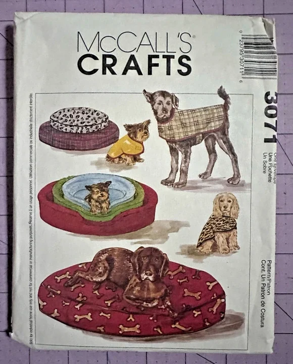 UNCUT McCalls Sewing Patterns M3071 Crafts Pet Bed Jacket Dog