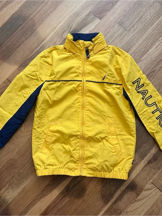 Nautica Boys XL 7 Yellow Navy Blue Windbreaker Water Resistant Jacket Nylon