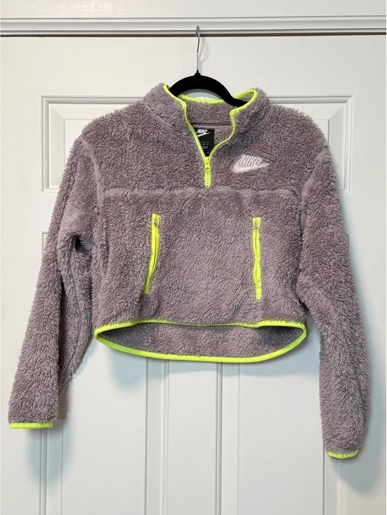Nike Kids XS Sherpa Fleece 1/2 Zip Pullover Gray Volt Jacket