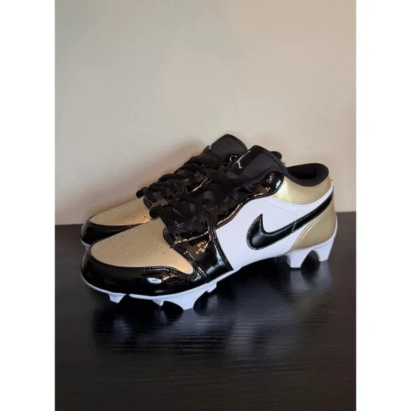 Nike Jordan 1 Low TD Football Cleats Black Gold Toe FJ6245-701 Men's Size 10