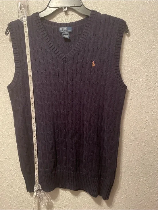 Polo by Ralph Lauren Navy Cable-Knit V-Neck Sweater Vest with Embroidered Pony