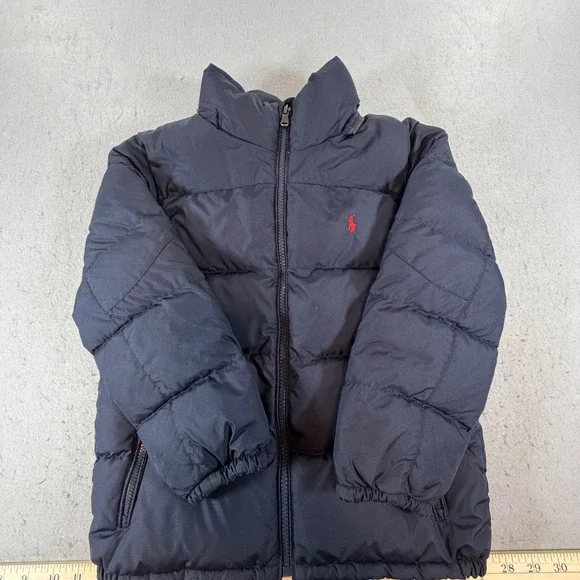 Polo Ralph Lauren Boys 8 Navy Puffer Jacket Red Pony Full Zip Quilted