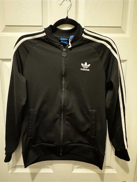 Adidas boys Black Trefoil Track Jacket with White Stripes size L