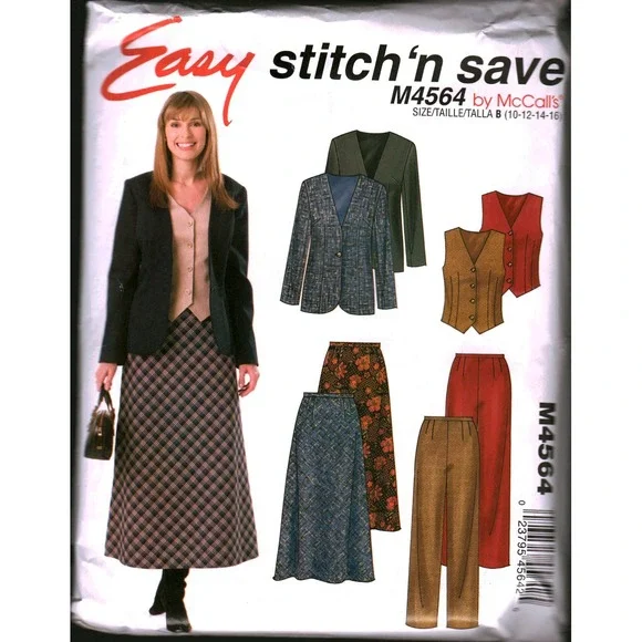 McCalls M4564 Sewing Pattern Misses Jacket Vest Pants Skirt Size 10-16 cut
