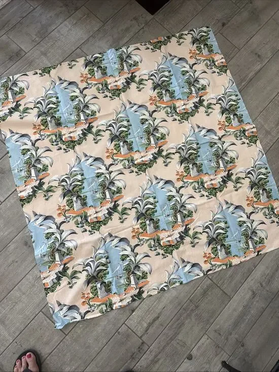 Large Vintage Tropical Bark Cloth Fabric Panels 48