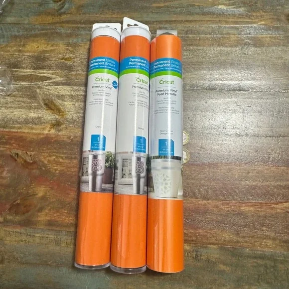Cricut Premium Permanent Vinyl Bundle 3 Rolls Orange (2) & Neon Orange (1)