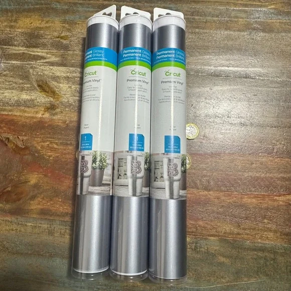Lot of 3 Cricut Premium Vinyl Permanent Glossy Silver 12x48in Rolls 2008271