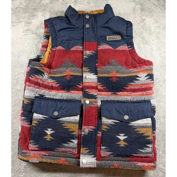 Cinch Vest Youth Boys L 12 Aztec Western Puffer Snap Front Ranch