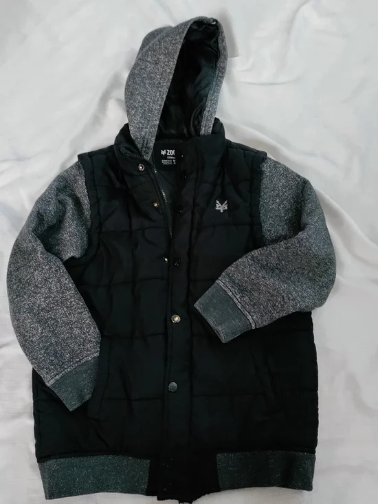 Zoo York Black Puffer Jacket with Gray Hood & Sleeves