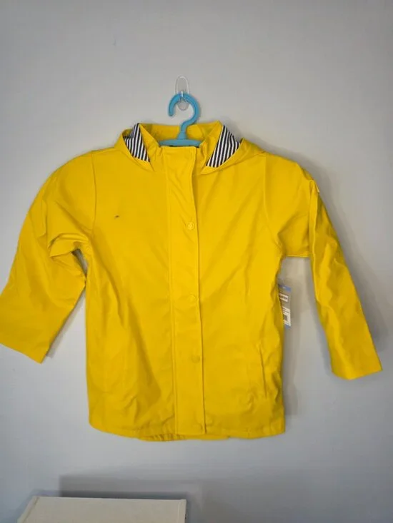 Hunter Kids Yellow Rain Jacket Zip Snap Hooded Size S (6/7) NWT READ