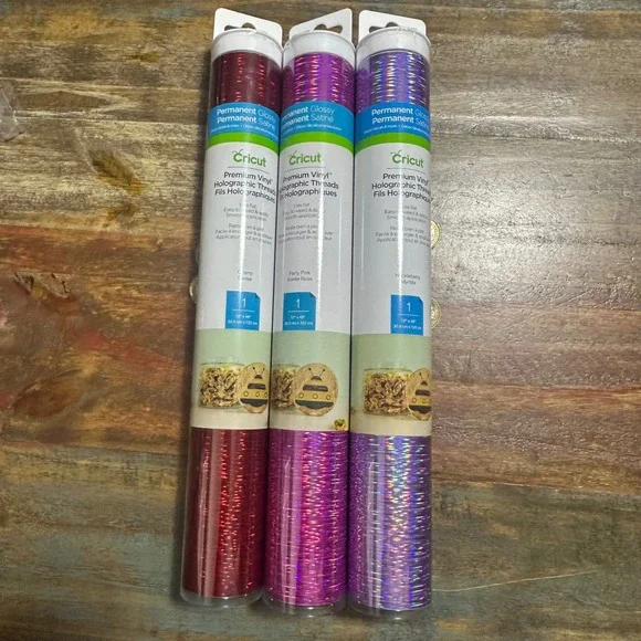 Cricut Premium Vinyl Holographic Threads Permanent Glossy 12x48 3 Roll Bundle