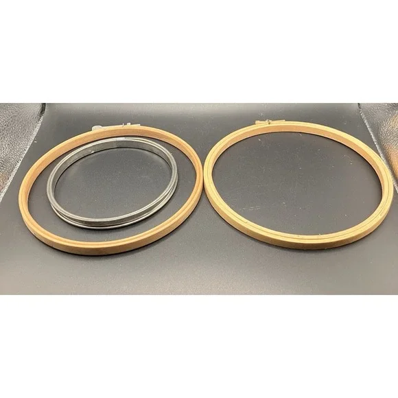 3 Vintage Metal And Wood Embroidery Hoops Round  Made In USA