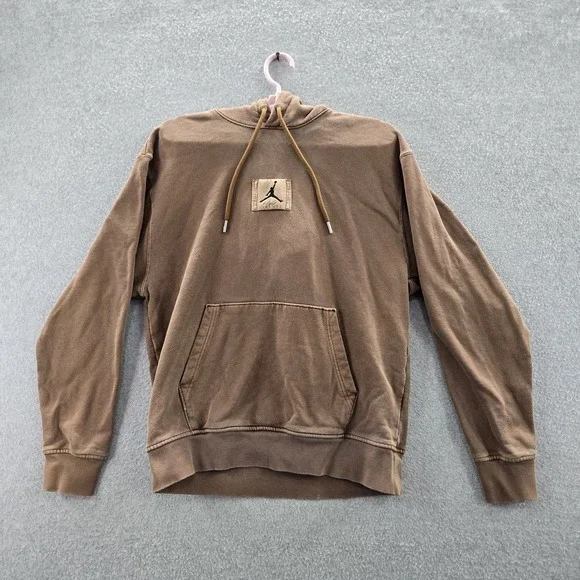 VINTAGE Jordan Men Hoodie S Brown Y2K Jumpman Logo Embroidered Long Sleeve READ‎