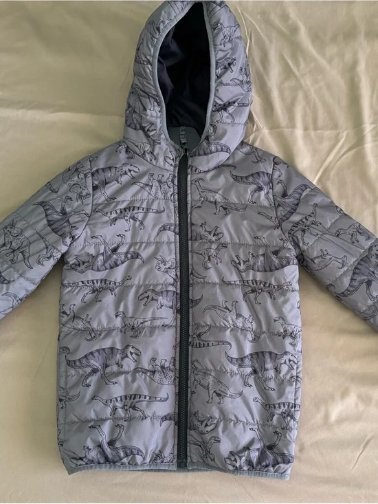 Carter's Light Gray Dinosaur Hooded Puffer Jacket