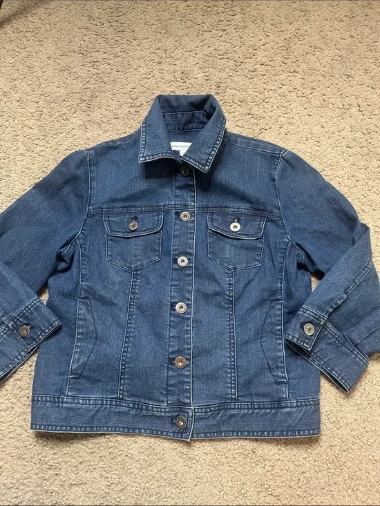 Chico’s PLATINUM  DENIM Dark Blue Denim Jacket SIZE 0