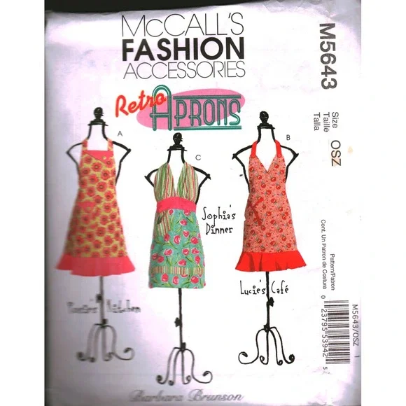 McCall's M5643 Retro Aprons Sewing Pattern Barbara Brunson Uncut OSZ One Size