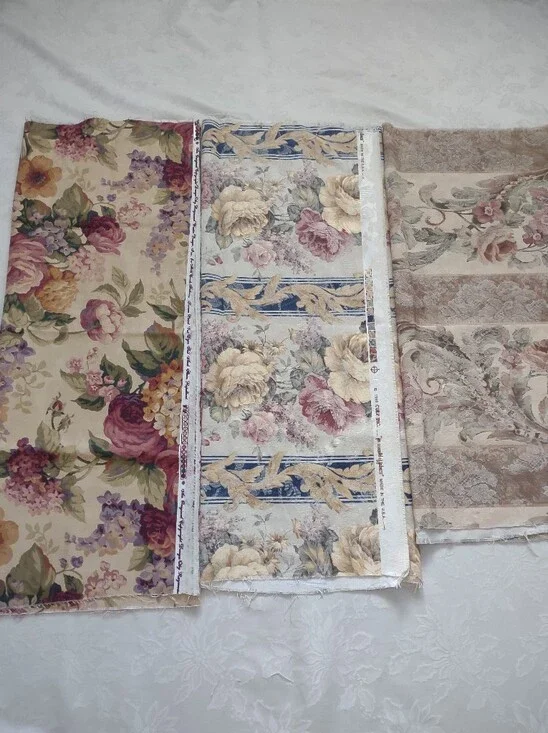 Raymond Waites & Culp 1999 Fabric Remnants Jacquard 3 Prints Shabby Chic