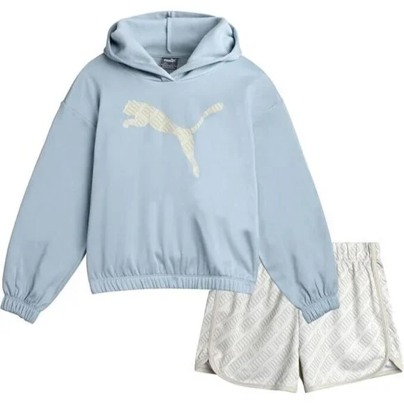 Puma 2 Piece Poly Fleece Hoddie Tricot Short Set Toddlers Size 0-3 Months New