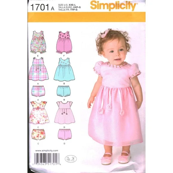 Simplicity 1701 Baby Dress Romper Panties Sewing Pattern Size XXS-L In K Designs