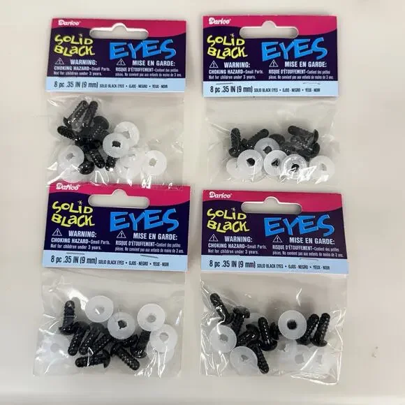 Darcie Solid Black Eyes 4 Packages 8 Pcs Each .35 Inch 9 mm