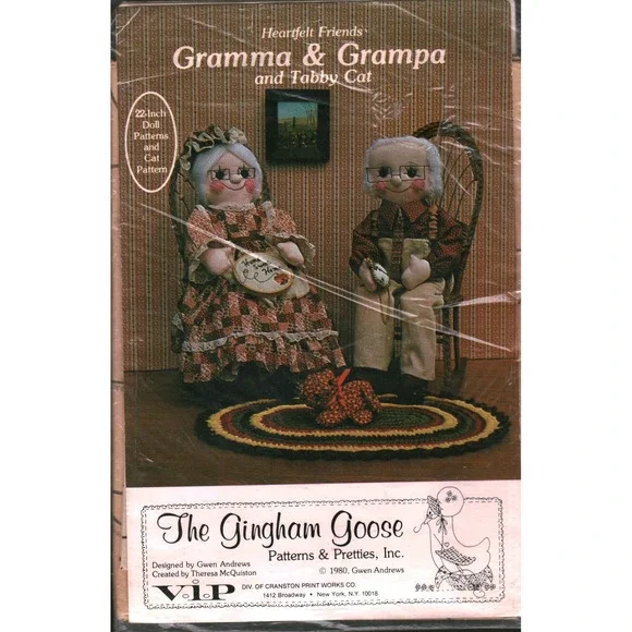Vintage 1980 Gingham Goose Gramma Grampa Tabby Cat 22 Inch Doll Sewing Pattern