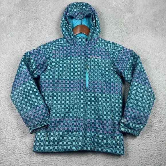 Columbia Omni-Heat Outgrown Sleeves‎ Winter Jacket Kids Medium Teal Floral Coat