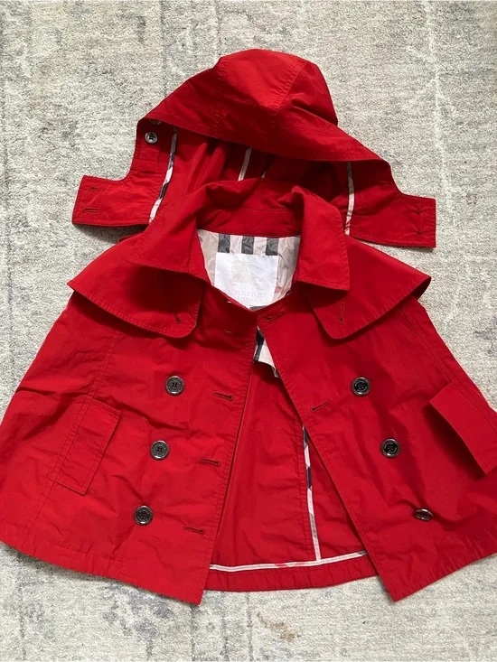 Burberry Red Double-Breasted Kids' Hooded Rain Cape / Poncho