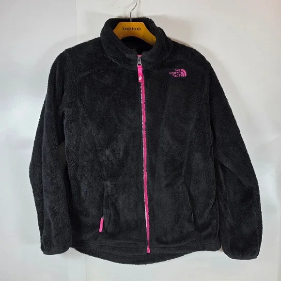 The‎ North Face Osito Fleece Jacket Girls XL Black Full Zip Pink Logo Fuzzy Coat