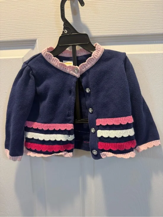 Gymboree Navy Cardigan with Pink & White Trim