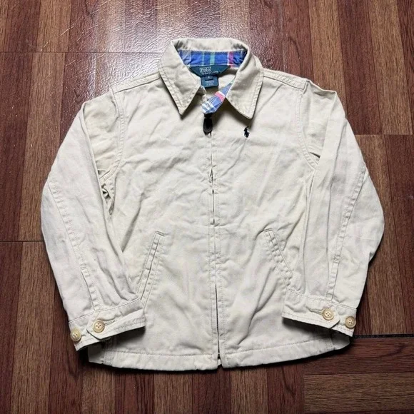Polo Ralph Lauren Beige Boy's Vtg Bi Bomber Harrington Jacket 5 Years