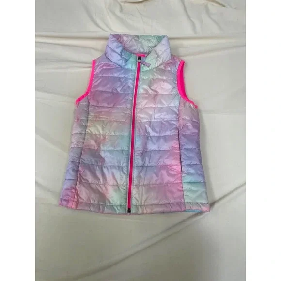 Amazon Essentials Girls Lightweight Puffer Vest Tie Dye Pastel Pink Blue Large