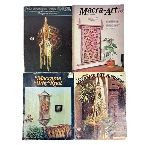 VTG Macrame Pattern Book Plant Holder Knotting Wall Hanging Lampshade Lot of 4