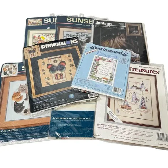 Lot 8 Counted Cross Stitch PATTERN ONLY May have some floss Sunset Dimensions
