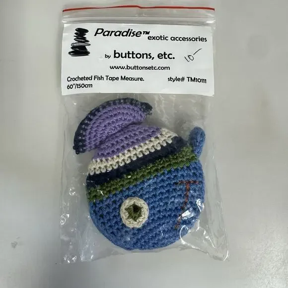 Crocheted Fish Tape Measure by Buttons, etc 60”/150cm Blue Purple Green