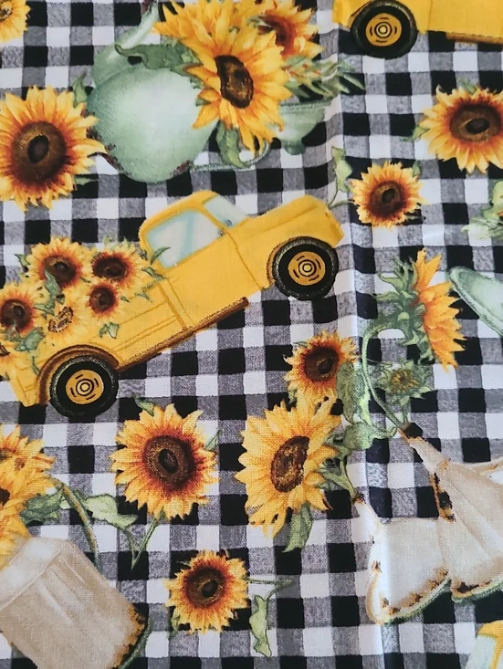 Yellow Sunflower Truck Print Fabric