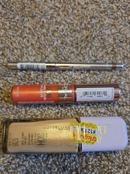 Maybelline Foundation & L'Oreal Orange Lipstick with Brown Liner