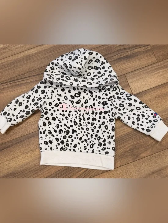 Champion Kids White/Black Leopard Print Hooded Sweatshirt with Pink Log