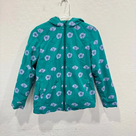 Kickee Pants Teal Floral Jacket Girls 10/12 Bamboo Fleece Lined Winter