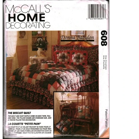 McCalls 608 Donna Babylon Biscuit Quilt Pattern Twin Full King Shams Pillows