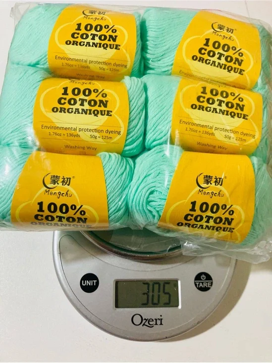 NWT 6 Mengchu 100% Organic Cotton Yarn Color Cyan Bright Aqua ~48g ea 10oz total