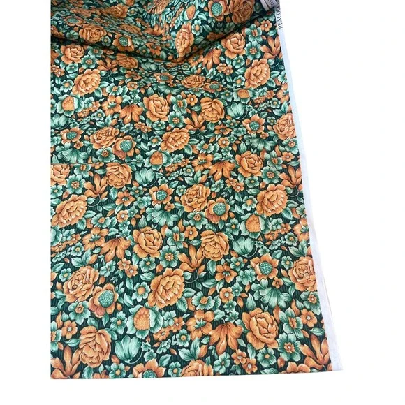 Pinnacle Fabrics Peacock Garden Fabric 1 Yd Orange Green Floral 100% Cotton 44