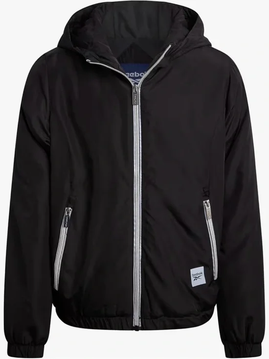 Reebok kids Black Hooded Zip-Up Windbreaker