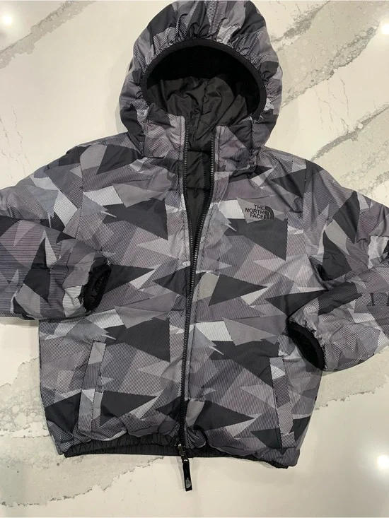 The North Face Geometric Hooded Puffer Jacket - Gray/Black