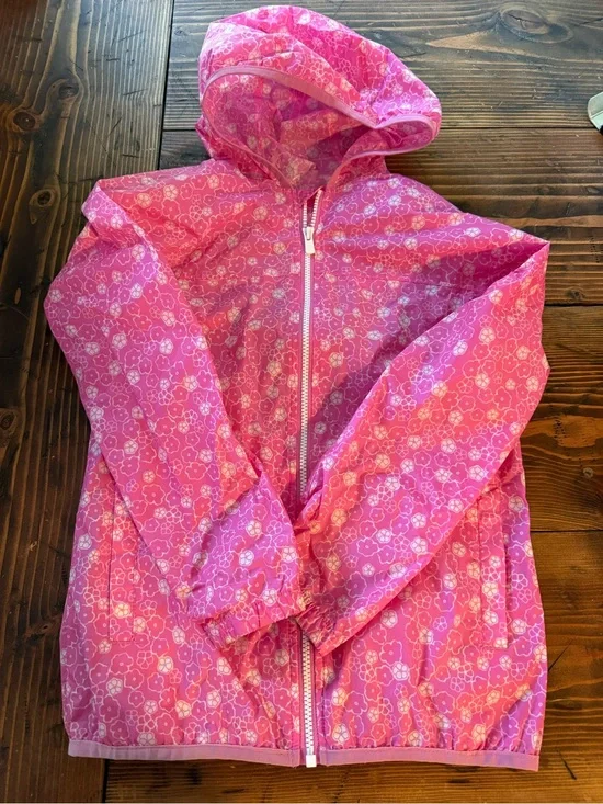 Girls' Lands End Pink Floral Hooded rain Jacket