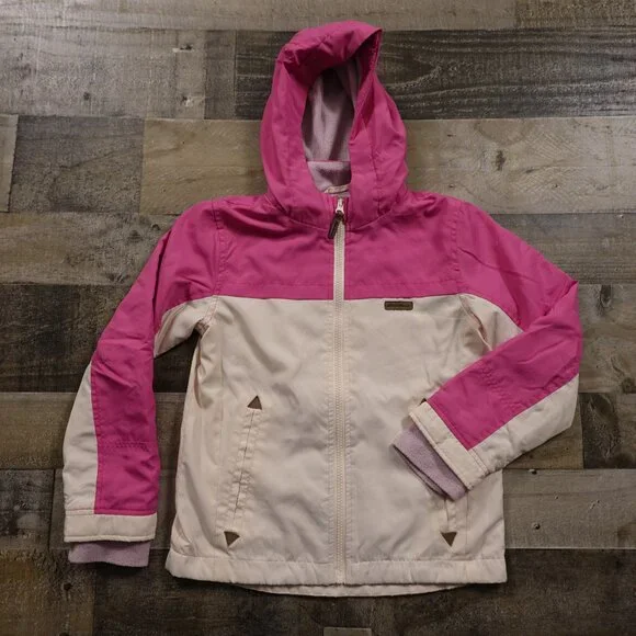 Eddie Bauer Jacket Girls 6X Pink Beige Fleece‎ Lined Hooded Outdoor