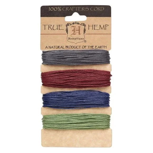 Organic Hemp Variety Pack Jewelry Craft Cord 4 Colors Earthy Grey Red Blue Green