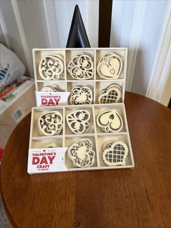 Mini Laser Cuts Heart Wood Shapes - 24 Hearts Per Package - 2 Packages - NIP