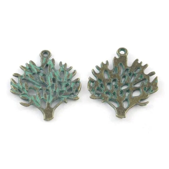 Lot Verdigris Patina Bronze Antiqued Brass Tree of Life Pendants Charms 10 pcs
