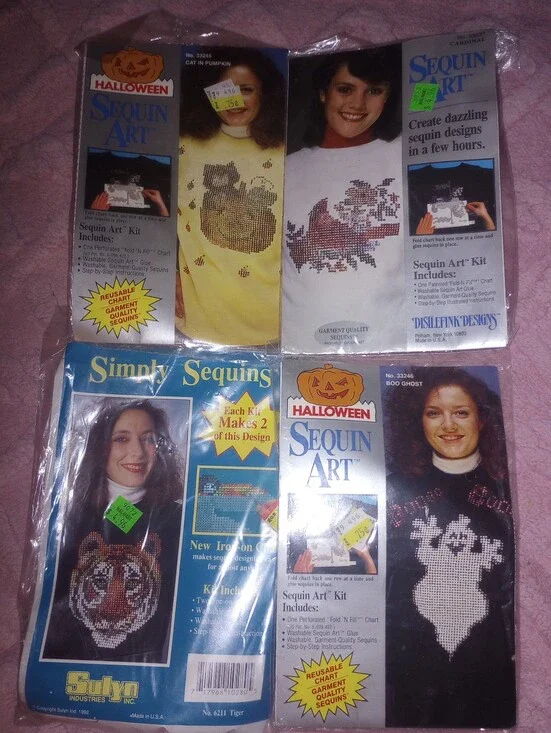 Vintage 90s Sequin Art Kits - Ghost, Tiger, Cat Or Cardinal NWT