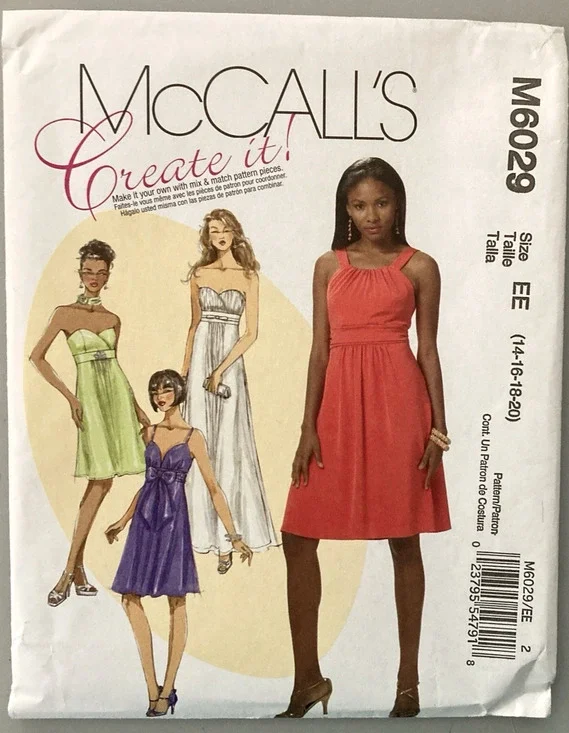 McCalls 6029 Create It Formal Dress Sleeveless Strapless Misses 14-20 Pattern